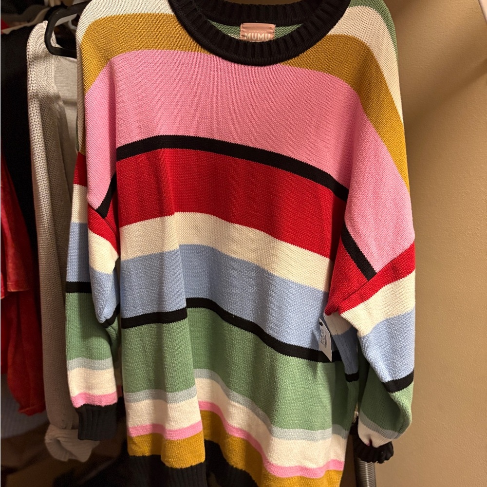 Show Me Your Mumu Colorful Striped Oversized Cotton Sweater